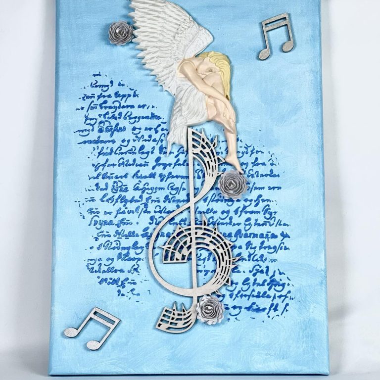 mixmedia slika angel note